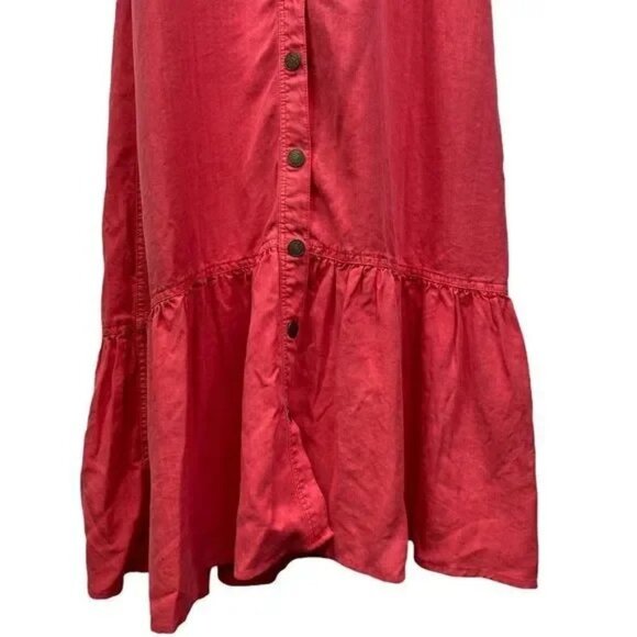 NWT FREE PEOPLE RED PINK BUTTON DOWN OPEN BACK CHAMBRAY MAXI DRESS SMALL - Picture 8 of 13